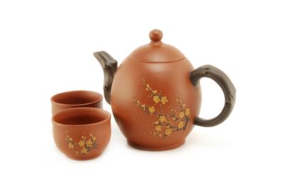 Red Oval Blossom Yixing Teapot Set
